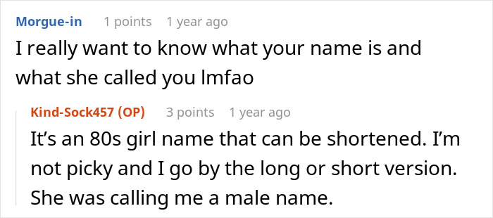 Reddit comment about a MIL getting DIL name wrong by calling her a male name. Reddit comment about a MIL getting DIL name wrong by calling her a male name.