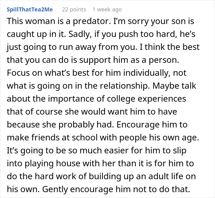 A online comment offering relationship advice regarding a mom losing sleep over her son's girlfriend. A online comment offering relationship advice regarding a mom losing sleep over her son's girlfriend.
