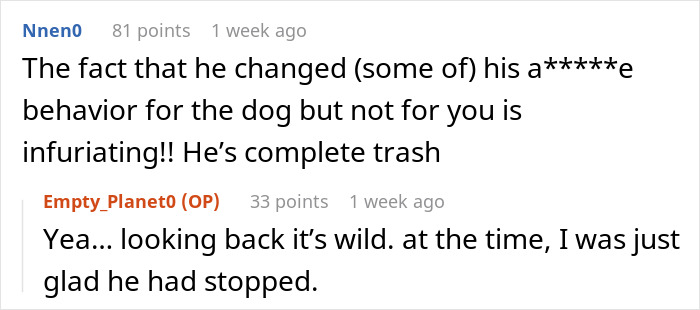 Social media comment criticizing a boyfriend's bad behavior in a relationship.