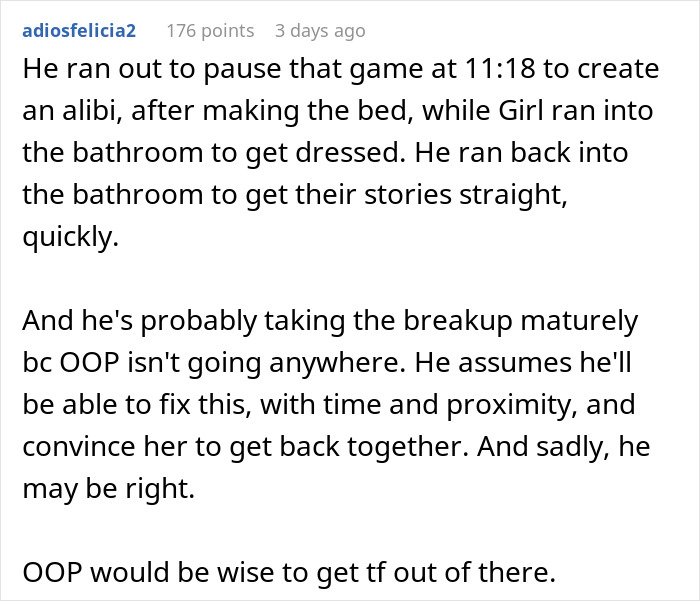 An analysis of the panicking BF trying to keep her out of the bathroom by making an alibi. An analysis of the panicking BF trying to keep her out of the bathroom by making an alibi.