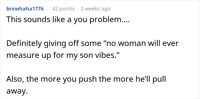 Comment suggesting a mom losing sleep about her son's GF has an issue with any woman dating her son. Comment suggesting a mom losing sleep about her son's GF has an issue with any woman dating her son.