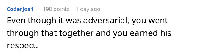 Comment on earning respect from adversarial situation Comment on earning respect from adversarial situation