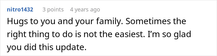 Comment sending well wishes to a family navigating tough decisions and personal updates.
