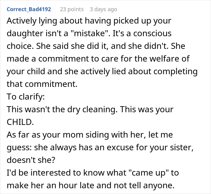A detailed online comment pointing out that leaving a niece alone at school was a conscious decision. A detailed online comment pointing out that leaving a niece alone at school was a conscious decision.