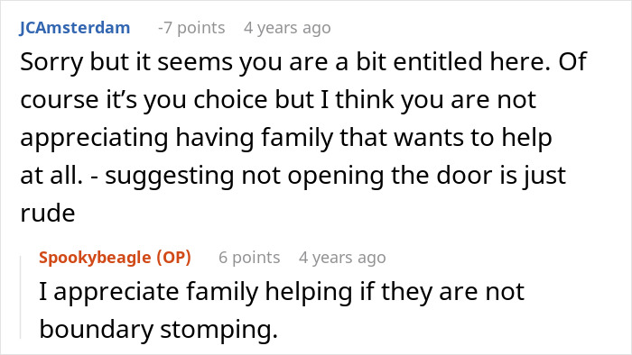A Reddit user replying that she does not appreciate her dad boundary stomping before giving birth A Reddit user replying that she does not appreciate her dad boundary stomping before giving birth