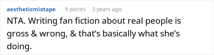 Comment condemns teen for writing fan fiction about real people as wrong Comment condemns teen for writing fan fiction about real people as wrong