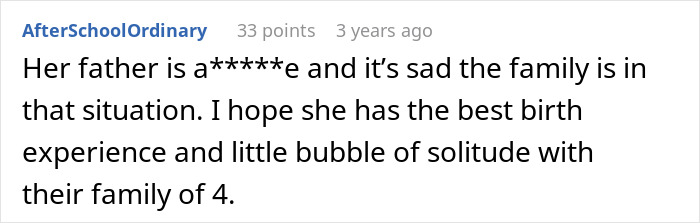 Online comment supporting a woman sets a clear boundary and wishing her a peaceful birth experience. Online comment supporting a woman sets a clear boundary and wishing her a peaceful birth experience.