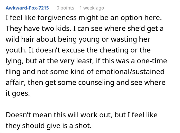 Comment suggesting counseling for a husband who senses something is off after a girls trip.