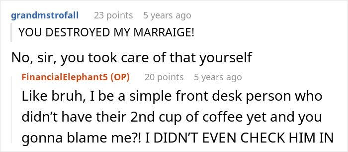 Reddit comment about marriage destruction blamed on hotel staff in hotel booking mistress story Reddit comment about marriage destruction blamed on hotel staff in hotel booking mistress story