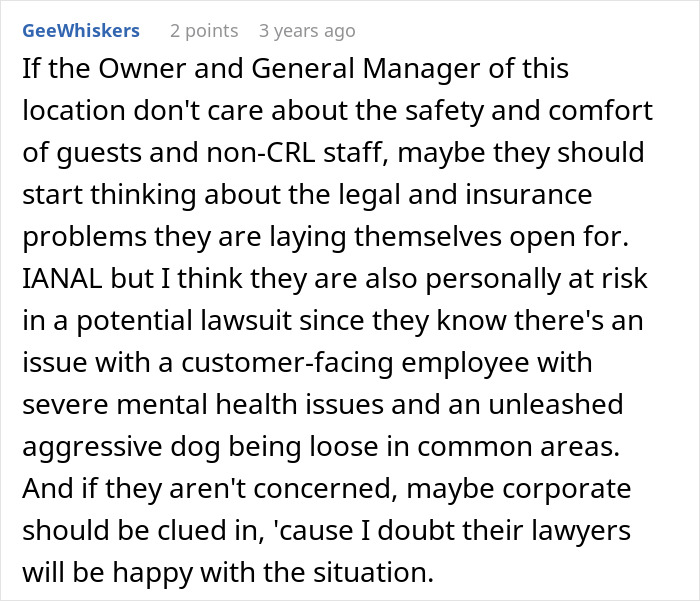 Hotel Tells Employee To Not Bring Untrained Dog To Work, She Calls Them "Satanic Reptilian Illuminati" Hotel Tells Employee To Not Bring Untrained Dog To Work, She Calls Them "Satanic Reptilian Illuminati"