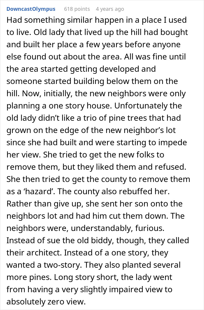 Neighbors Try To Sabotage Family’s New Home To Save Their View, Avoid Them For 5 Years After It Fails Neighbors Try To Sabotage Family’s New Home To Save Their View, Avoid Them For 5 Years After It Fails
