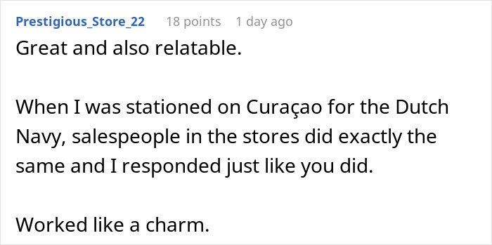 Comment about salespeople following customers in stores Comment about salespeople following customers in stores