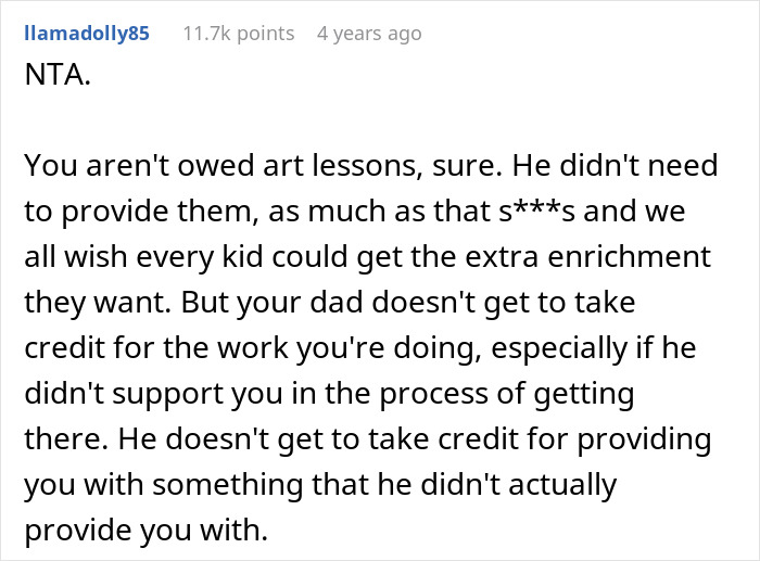 Reddit user llamadolly85 commenting on a dad-shamed daughter situation Reddit user llamadolly85 commenting on a dad-shamed daughter situation
