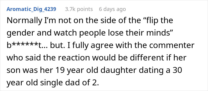 A online comment discussing double standards regarding a mom losing sleep over her son's girlfriend. A online comment discussing double standards regarding a mom losing sleep over her son's girlfriend.