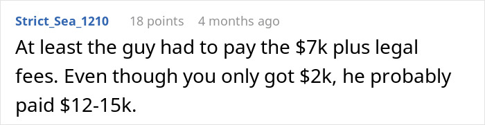 Screenshot of a user comment about legal fees and costs associated with the entitled neighbor cutting down a tree. Screenshot of a user comment about legal fees and costs associated with the entitled neighbor cutting down a tree.