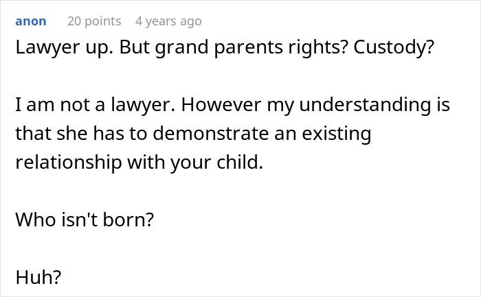 A comment about legal advice in a story where a guy keeps pursuing ex.