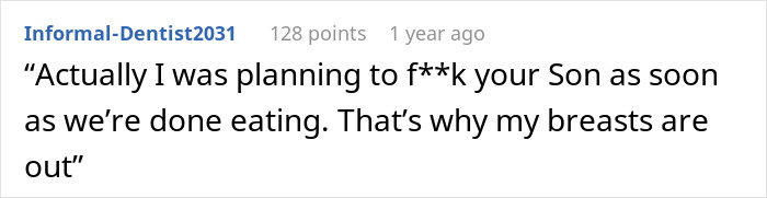 A comment supporting a woman who kicks out in-laws after MIL shames DIL for not wearing a bra at home.
