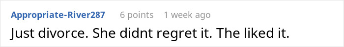 User comment advising divorce after a girls trip took an unexpected turn