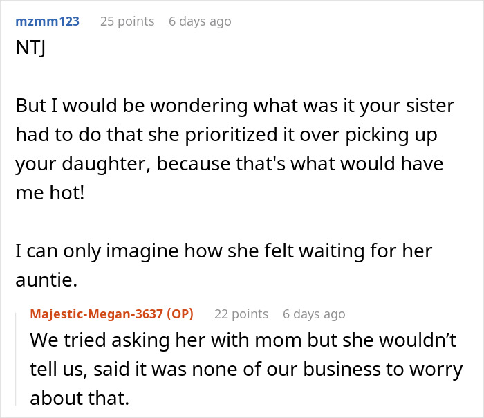 User reply expressing concern after an aunt leaves her niece alone at school without explanation User reply expressing concern after an aunt leaves her niece alone at school without explanation