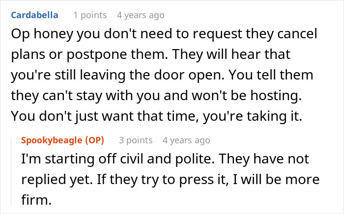 Users commenting on a post about a pregnant woman setting a clear boundary for family members. Users commenting on a post about a pregnant woman setting a clear boundary for family members.