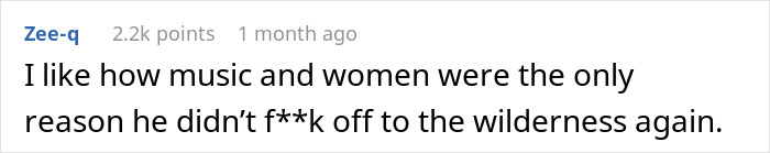 User comment reflecting on how music and women kept Marcos Rodriguez Pantoja, raised by wolves, from returning to the wild. User comment reflecting on how music and women kept Marcos Rodriguez Pantoja, raised by wolves, from returning to the wild.