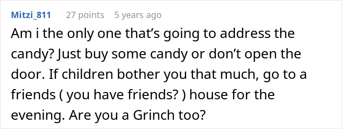 Comment addressing buying candy or avoiding trick-or-treaters