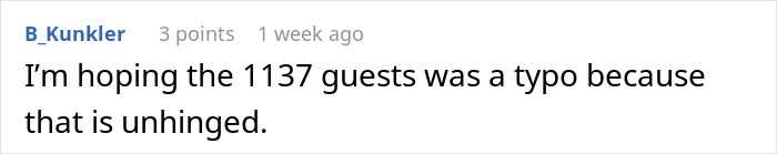 Comment expressing disbelief over number of wedding guests