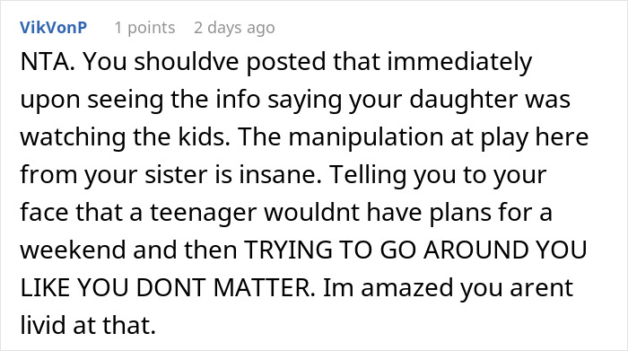 A comment calling out the manipulative behavior in the aunt Halloween invite situation.