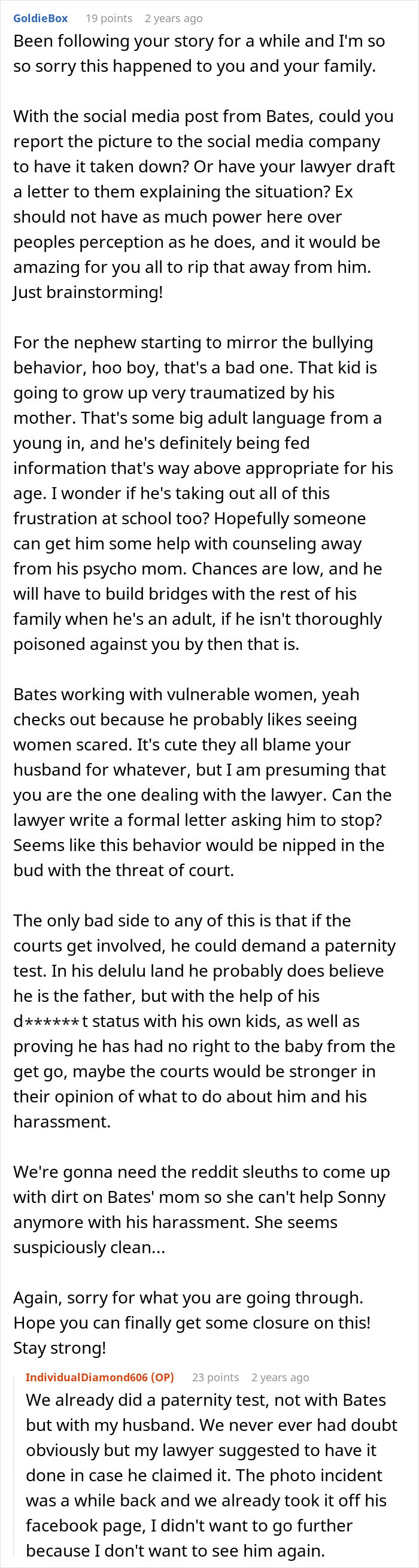 Online comments discussing legal steps when a guy keeps pursuing ex and boundary issues arise.
