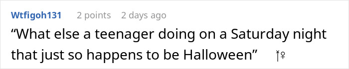 Reddit comment about a teenager's plans on Halloween invite