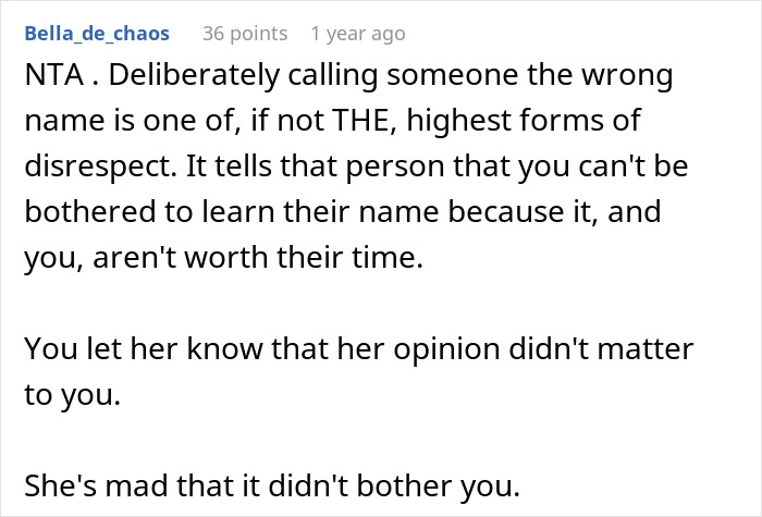 Online comment discussing MIL getting DIL name wrong and the disrespect of calling someone the wrong name Online comment discussing MIL getting DIL name wrong and the disrespect of calling someone the wrong name