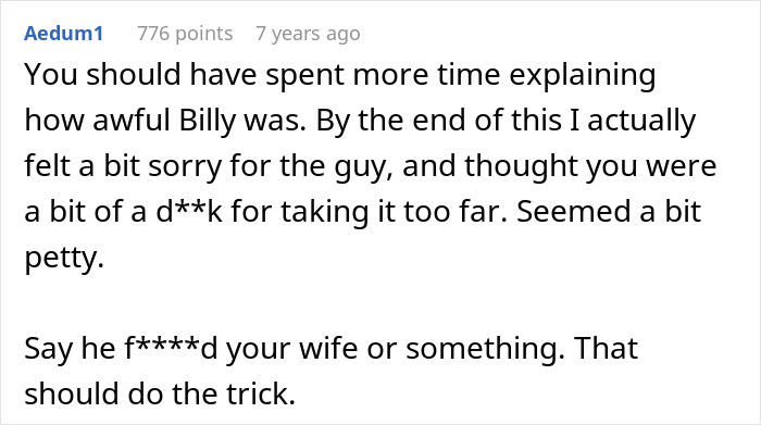 Reddit comment criticizing the storyteller and calling the act petty regarding an employee who never forgives.