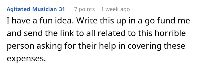 Suggestion to start a GoFundMe for covering wedding expenses