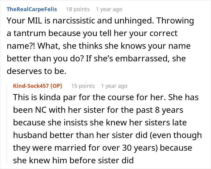Reddit thread discussing an unhinged MIL who ignores her DIL name. Reddit thread discussing an unhinged MIL who ignores her DIL name.