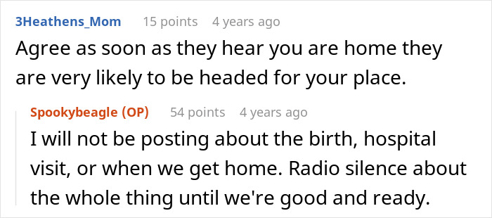 User comments about staying silent on social media after giving birth to avoid uninvited visitors. User comments about staying silent on social media after giving birth to avoid uninvited visitors.