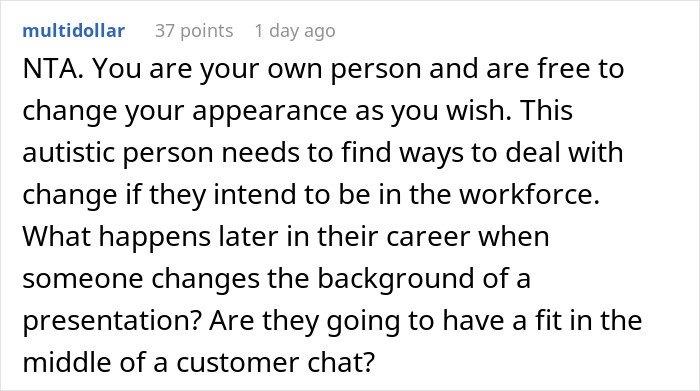 A online response noting how a coworker insults others and needs to adapt in the workforce.