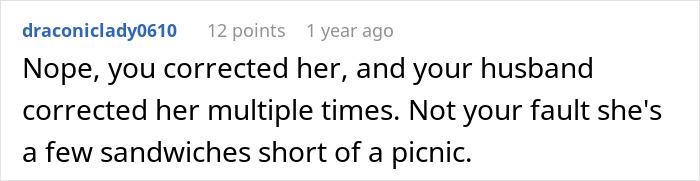 An online comment addressing a husband and wife correcting the MIL who keeps getting the DIL’s name wrong. An online comment addressing a husband and wife correcting the MIL who keeps getting the DIL’s name wrong.