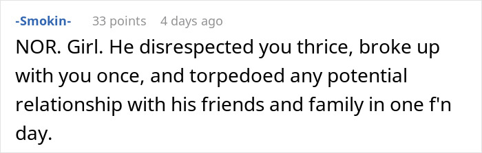 Online comment listing how a man disrespected his partner before a sudden wedding break up. Online comment listing how a man disrespected his partner before a sudden wedding break up.