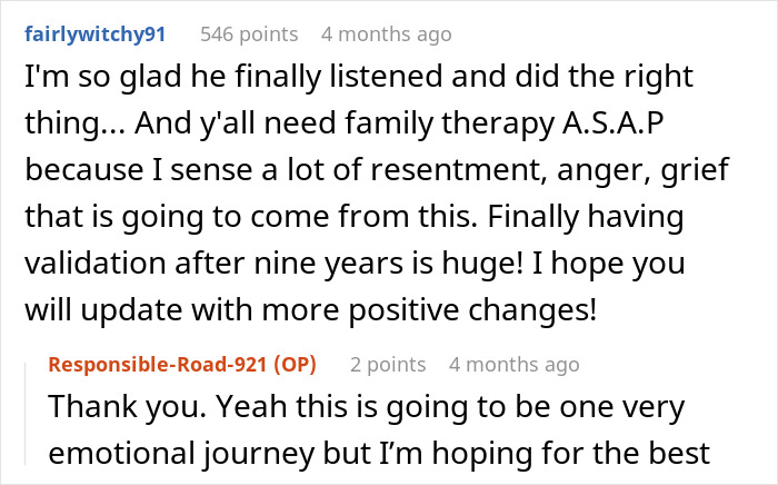 Reddit comment discussion supporting a husband's decision to seek grounds for divorce after stepchild treatment.
