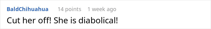 Brief comment calling stepmom diabolical for wedding actions