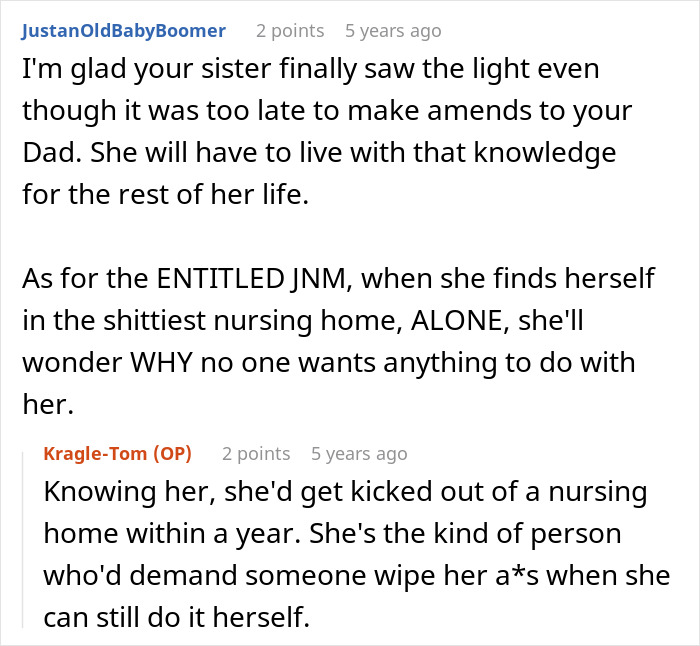 A Reddit thread discussing how an entitled mother would behave in a nursing home situation A Reddit thread discussing how an entitled mother would behave in a nursing home situation
