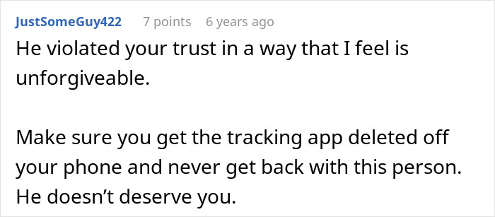 Comment about trust violation and advice to delete tracking app after cheating Comment about trust violation and advice to delete tracking app after cheating