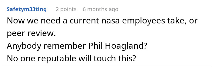 Online comment discussing a NASA scientist peer review regarding strange objects in our skies Online comment discussing a NASA scientist peer review regarding strange objects in our skies
