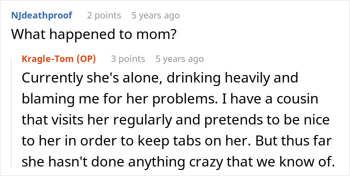 A Reddit post discussing a mom's current state of drinking and blaming her family members A Reddit post discussing a mom's current state of drinking and blaming her family members