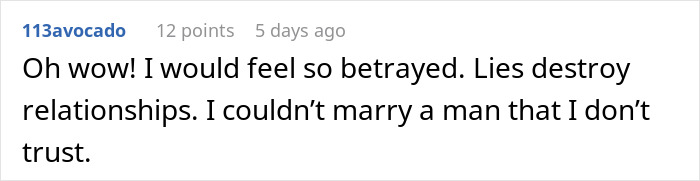 User reaction about betrayal and lies destroying relationships before getting married. User reaction about betrayal and lies destroying relationships before getting married.