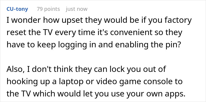 Ideas from an online user about resetting the TV to bypass roommate restrictions Ideas from an online user about resetting the TV to bypass roommate restrictions