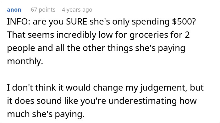A comment on Reddit questioning grocery costs related to the couple fights over cashews and olive oil story. A comment on Reddit questioning grocery costs related to the couple fights over cashews and olive oil story.