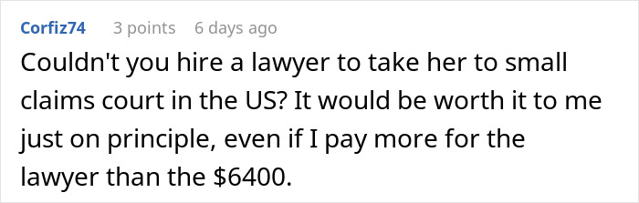 Comment suggesting hiring lawyer for wedding bill dispute