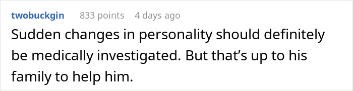 Online comment advising medical investigation for fiancé sudden personality changes Online comment advising medical investigation for fiancé sudden personality changes