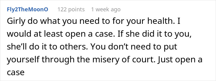 Comment advising legal action after a woman throws away stepchild’s food.